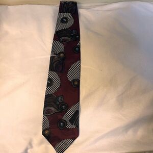 Zianetti Italian Silk Mens Tie | Maroon Gray | Houndstooth Pattern